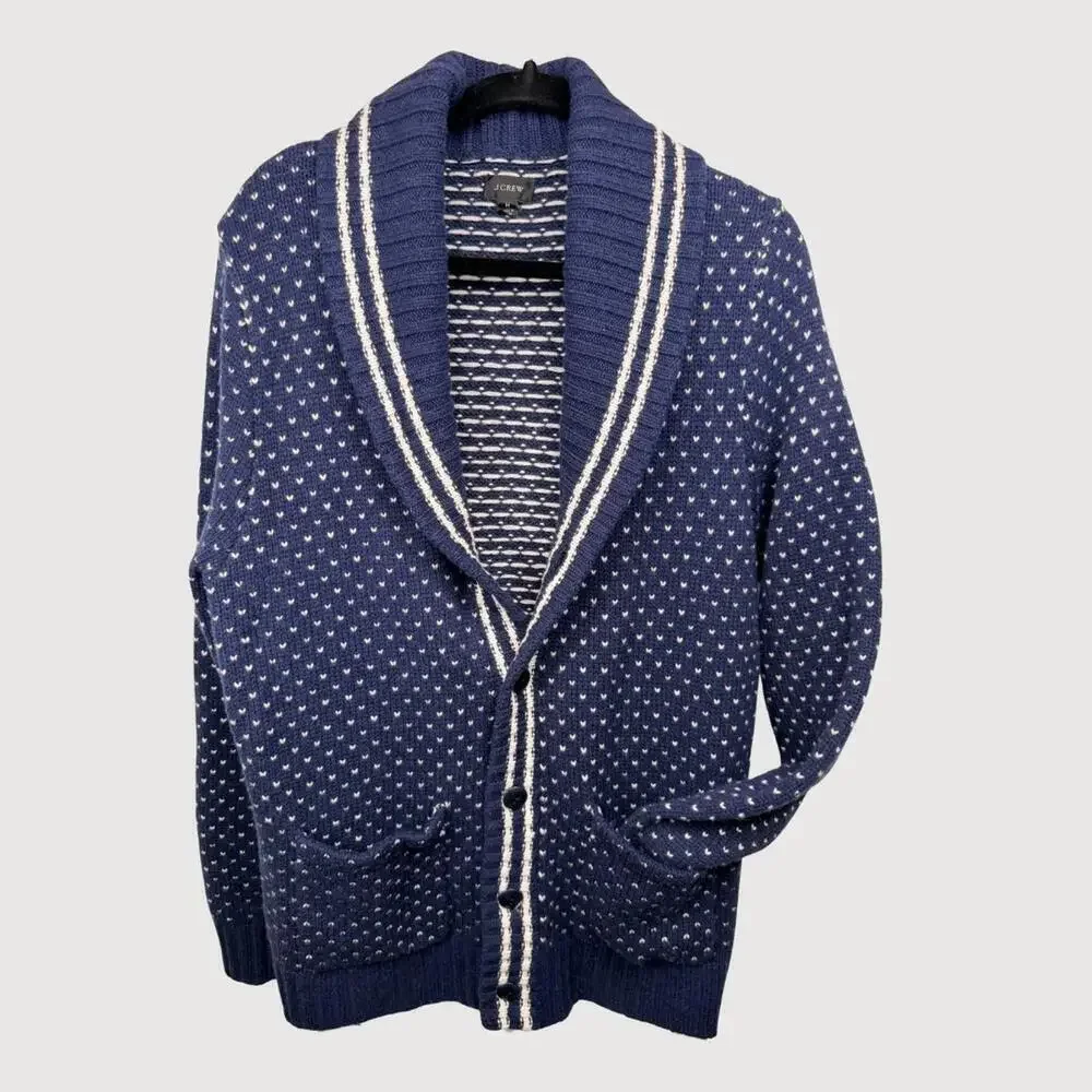 Vintage J.Crew Navy Chunky Wool Fisherman Cardigan | Oversized Cozy Knit
